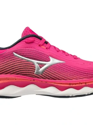 Boty Mizuno Wave Sky 5 Pink peacock/silver/hot coral Levný