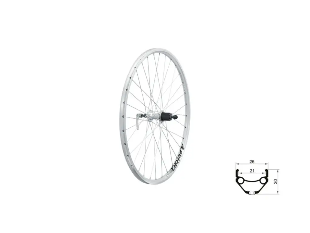 KLS zapletené kolo zadní 26" DRAFT V-brake (šířka 21 mm) stříbrné Ihned K Objednání