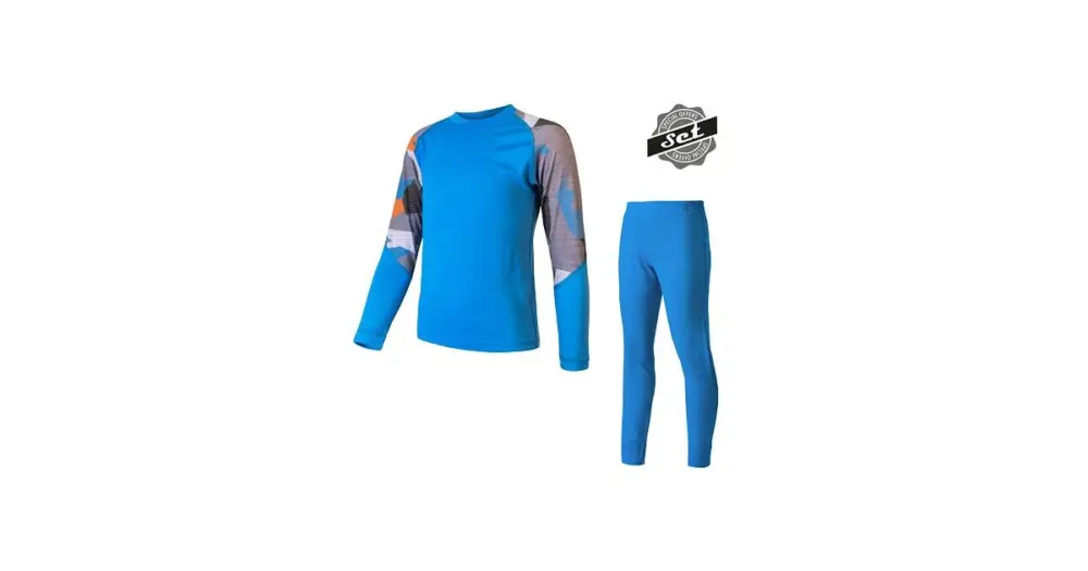 SENSOR -dětský triko dl.rukáv + spodky MERINO IMPRESS SET modrá/camo 140 Super Cena
