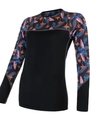 Aktuální SENSOR - triko MERINO IMPRESS černá/floral
