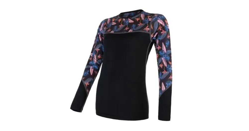 Aktuální SENSOR - triko MERINO IMPRESS černá/floral