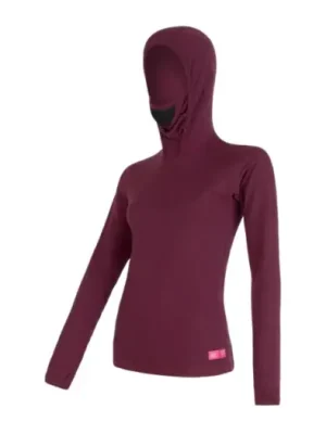 SENSOR - dámské triko s kapucí MERINO DF vínová XL Vysoce Kvalitní
