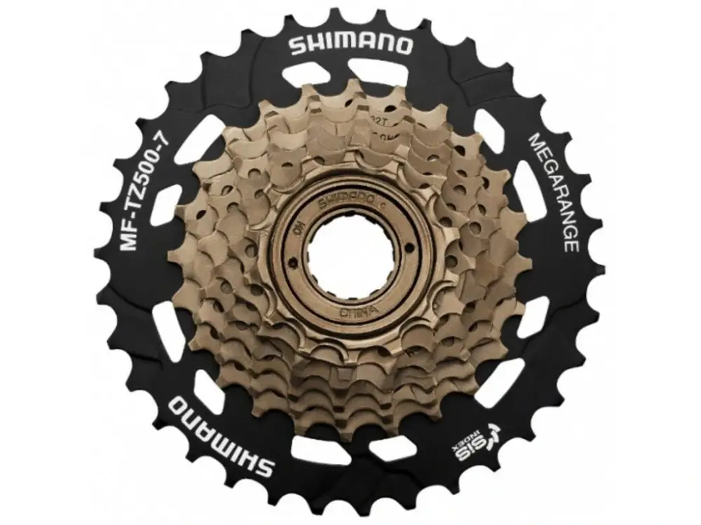 Sezónní Sleva 7-kolo SHIMANO MF-TZ500 14-34 zubů Megarange, stříbrné/černé, v krabičce