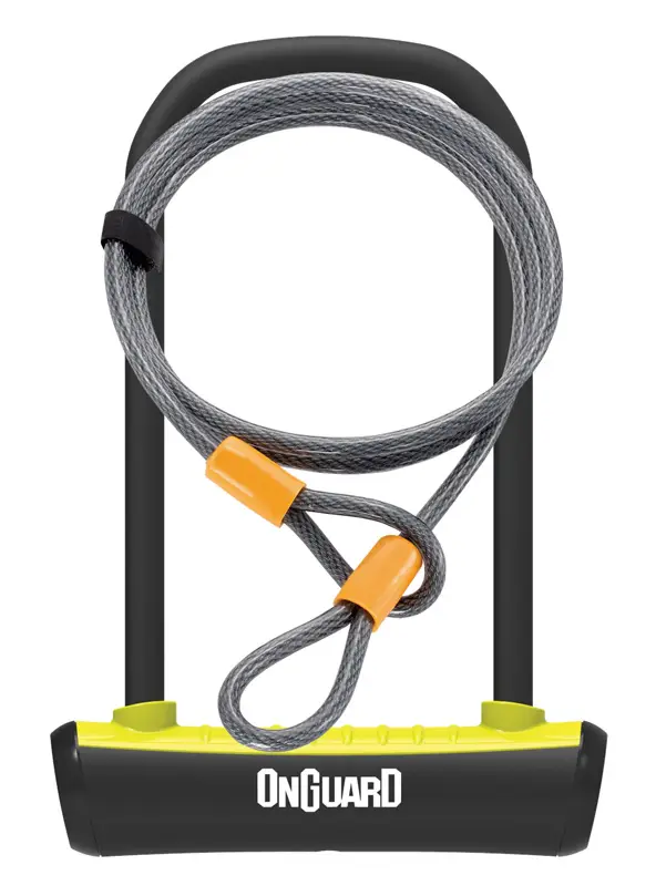 Akce Zámek Onguard podkova 115x230x11 mm žlutá + lanko 1200x10 mm