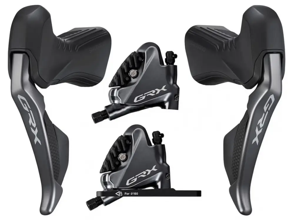 Finální Výprodej Řadicí a brzdová páka Shimano GRX Di2 ST-RX815 + třmen BR-RX810 FlatMount, Polymer + Chladič