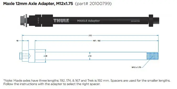 THULE AXLE adaptér Maxle (M12x1,75) 167-192mm #20100799 Přímo Od Výrobce